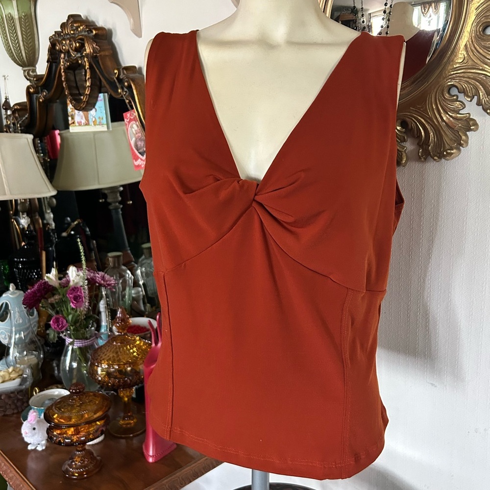 Rust Sleeveless V-Neck Blouse